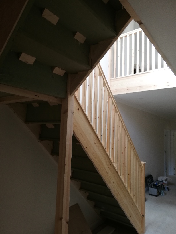 Custom-constructed wooden stairs.